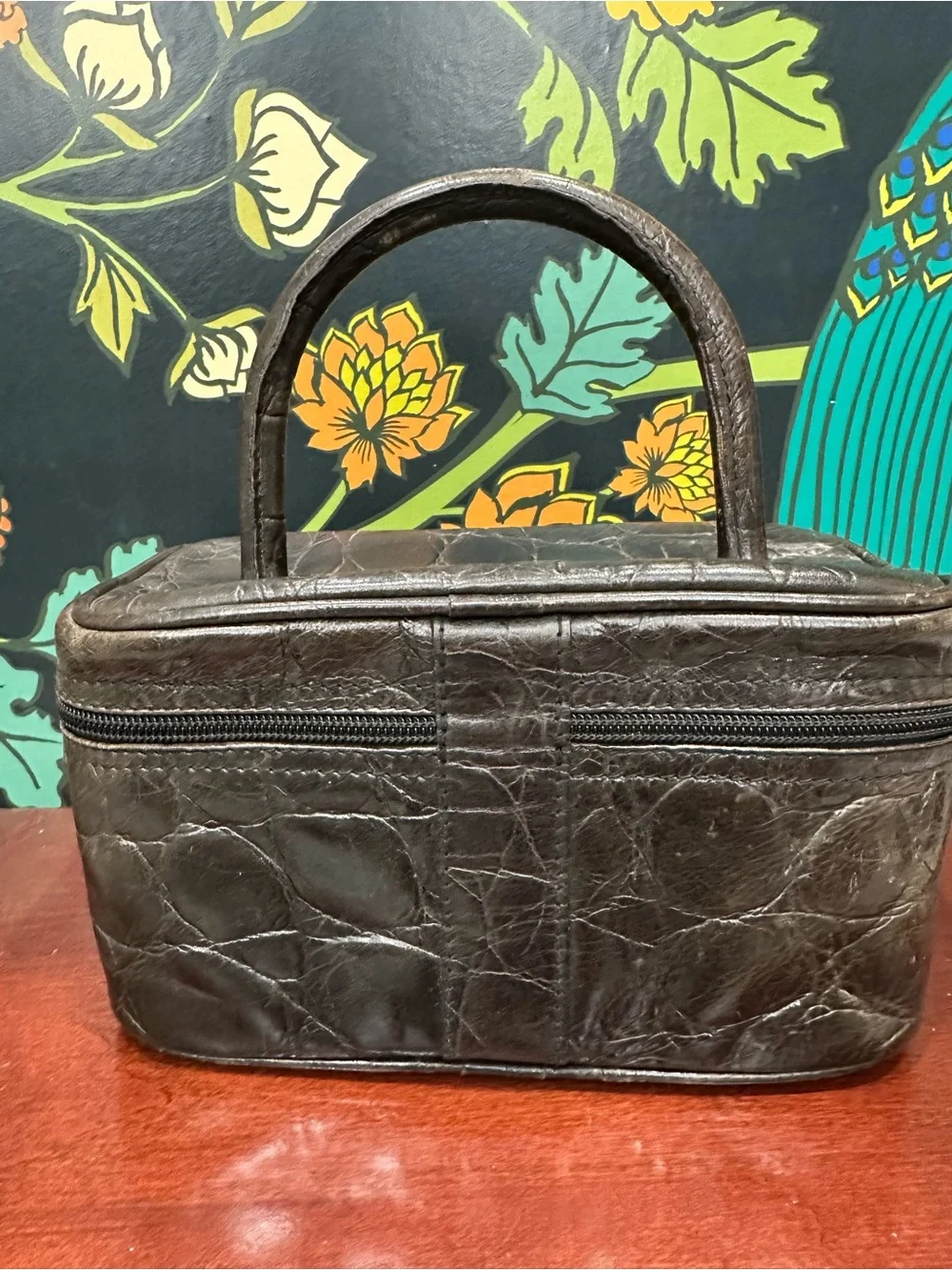 Vintage Bally Brown Leather Vanity Case Train Case Paisley Lining Italy